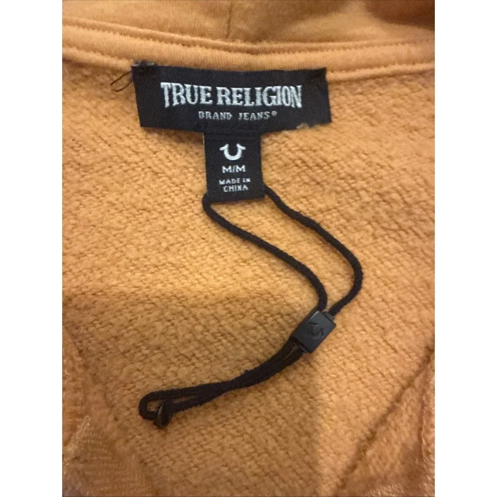 True Religion Mens M Yellow Core Zip Up Hoodie Buddha Logo Sweatshirt Streetwear